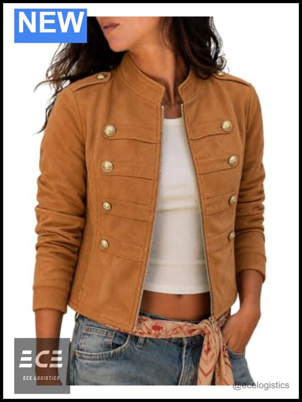 Faux Suede Cropped Jacket Lightweight Stand Collar Zip Fall Coat Women